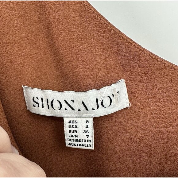 SHONA JOY dress luxe tie front one shoulder satin mocha midi party event 4 - Picture 10 of 11